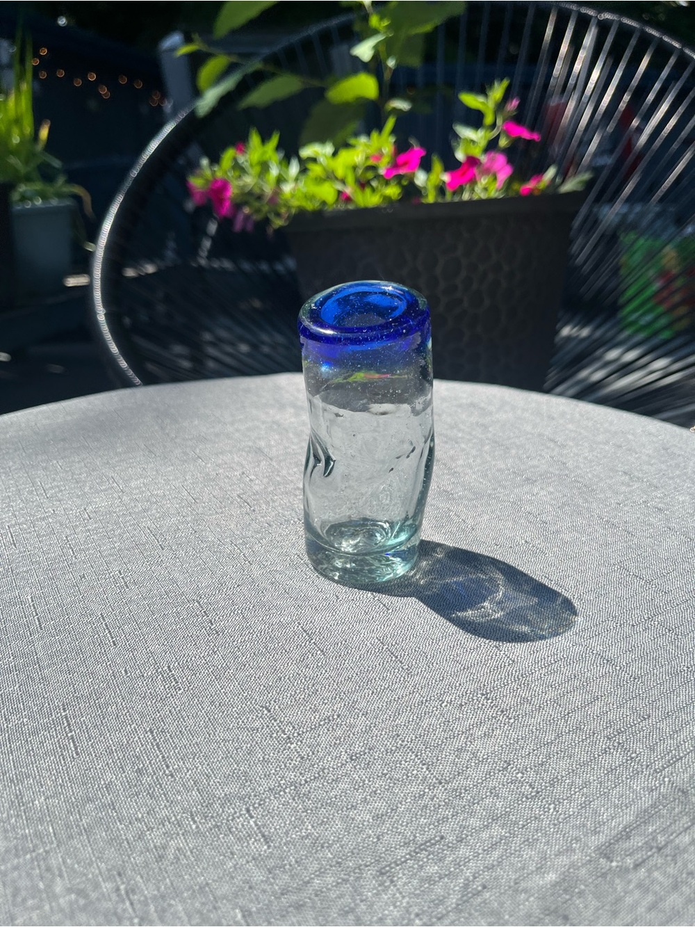 Handblown Glass Bud Vase with Cobalt Blue Rim - Picture 16 of 16